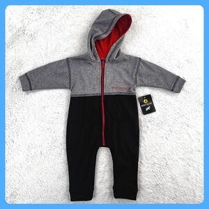 Body Glove Romper Jumpsuit Baby Boy's 3-6M Gray Black Red Full Zip Up Hooded